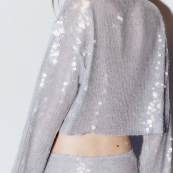 Zara NWT Sequin Long Sleeve Crop Top - Picture 7 of 7